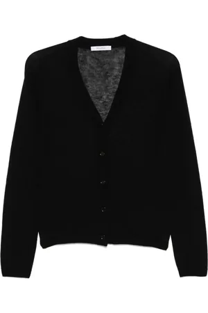 Max Mara Strik, Dame, Sort, M, Sort V-hals sweater med knaplukning