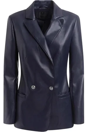 Guess Jakke, Dame, Blå, XS, Læder, Klassisk læderblazer med logo