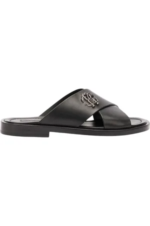 Roberto Cavalli Sko, Herre, Sort, 42 EU, Læder, Slange Monogram Læder Slides med Bånd