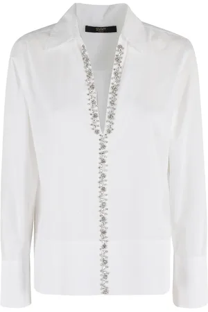 SEVENTY BY SERGIO TEGON Bluser & Skjorter, Dame, Hvid, S, Bomuld, Hvid Broderet Sten Poplin Skjorte