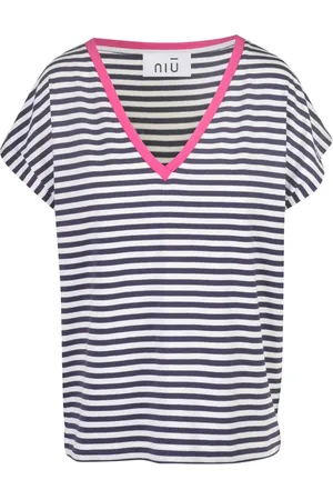 NIŪ Top, Dame, Flerfarvet, S, Uld, Jersey V-hals T-shirt med droppede skuldre