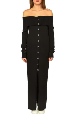 Patrizia Pepe Kjole, Dame, Sort, M, Sort Lang Strik Kjole Med Knapper