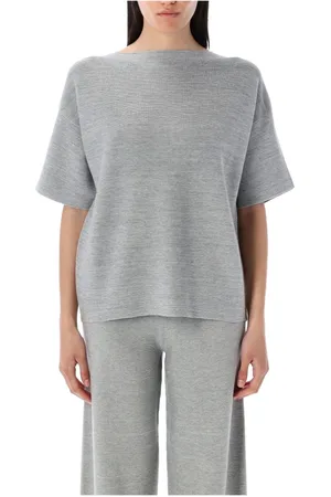 Fabiana Filippi Strik, Dame, Grå, XS, Bomuld, Grå Bådhals Sweater