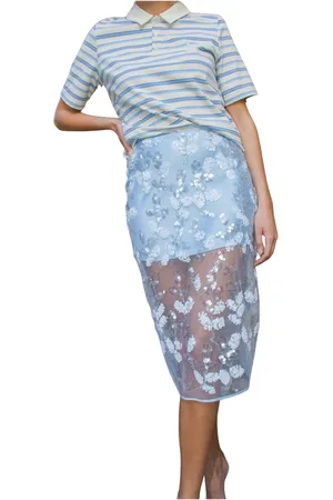 Crās Nederdel, Dame, Blå, 2XL, Polyester, Blå Paliet Midi Nederdel