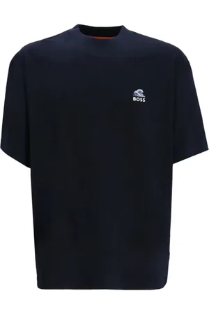 HUGO BOSS Top, Herre, Blå, M, Bomuld, Broderet bomuldst-shirt, Regular Fit