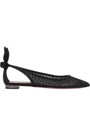 Aquazzura Sko, Dame, Sort, 35 EU, Satin, Krystal Bue Slingback Flats