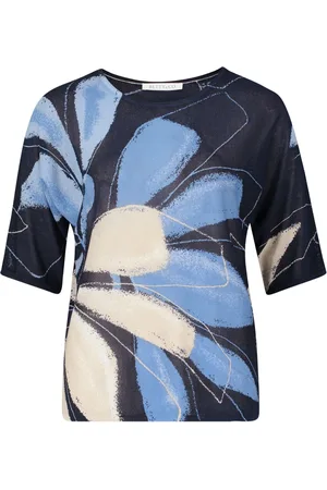 Betty & Co Bluser & Skjorter, Dame, Blå, S, Finstrikket sweater med print