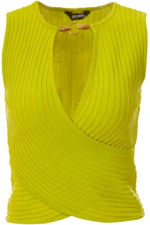 Roberto Cavalli Top, Dame, Grøn, S, Lime Strikket Top - Moderne Design