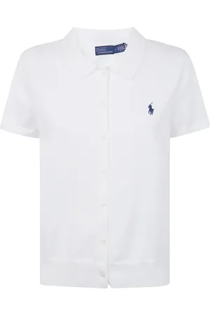 Ralph Lauren Strik, Dame, Hvid, L, Kortærmet Cardigan Sweater