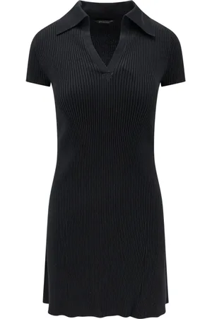 Balenciaga Kjole, Dame, Sort, M, Uld, Sort Broderet V-hals Kjole