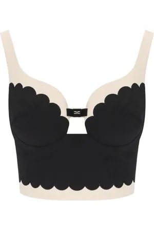 Elisabetta Franchi Top, Dame, Sort, XS, Polyester, Sort Butter Top med Skallopbroderi