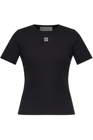 Tory Burch Top, Dame, Sort, S, Bomuld, Ribbet top med logo patch
