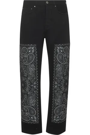 AMIRI Jeans, Herre, Sort, W34, Bomuld, Sorte Straight Leg Jeans med Bandana Paneler