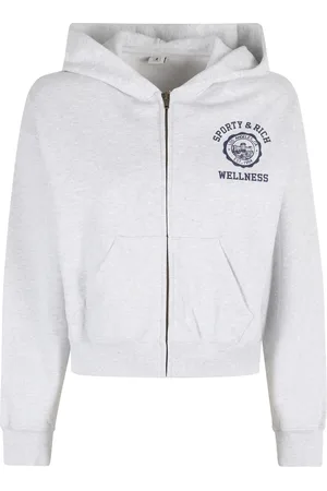 Sporty & Rich Sweathshirts & Hoodies, Dame, Grå, XS, Bomuld, Grå Emblem Cropped Hættetrøje
