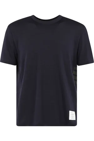 Thom Browne Top, Herre, Blå, XL, Uld, Uld Jersey Kortærmet T-shirt med 4 Bar