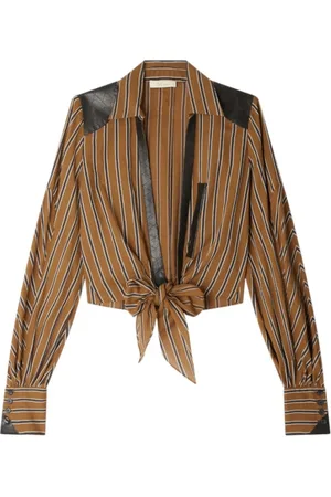 Mes Demoiselles Bluser & Skjorter, Dame, Brun, 2XS, Bomuld, Brun Stribet Bomuldsslips Skjorte