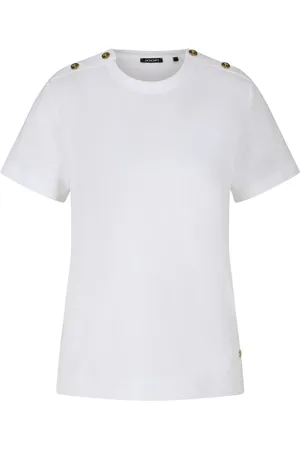 JOOP! Top, Dame, Hvid, L, Uld, Hvid T-shirt med guld logo knapper