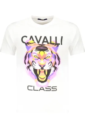 Roberto Cavalli Top, Herre, Hvid, XL, Bomuld, T-shirt med fedt tryk