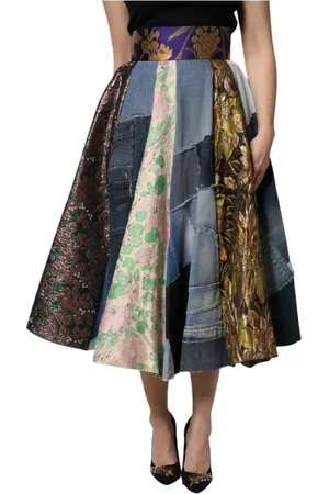 Dolce & Gabbana Nederdel, Dame, Flerfarvet, 2XS, Farverig Patchwork A-Line Midi Nederdel