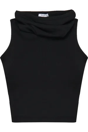 Alaïa Top, Dame, Sort, XS, Draped Krave Ærmeløs Ribbet Top