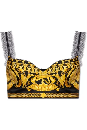 VERSACE Top, Dame, Gul, 2XS, Top med Barocco mønster