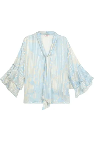 Oltre Bluser & Skjorter, Dame, Blå, XL, Polyester, Georgette bluse med flæser