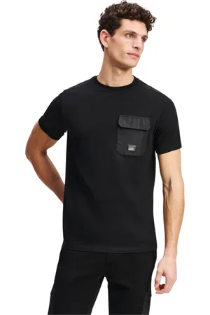 Karl Lagerfeld Top, Herre, Sort, XL, Bomuld, Sort kombineret materiale T-shirt med lomme
