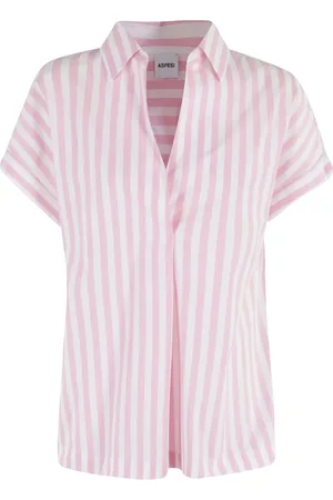 Aspesi Bluser & Skjorter, Dame, Lyserød, XS, Bomuld, Stribet Polo Bluse i og Hvid