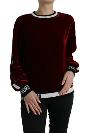 Dolce & Gabbana Sweathshirts & Hoodies, Dame, Rød, 2XS, Luksus Bourgogne Silke-Blandings Sweater