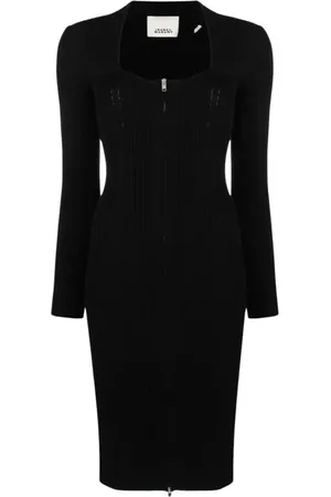 Isabel Marant Kjole, Dame, Sort, XS, Uld, Sort Ribstrikket Lynlåskjole Zael