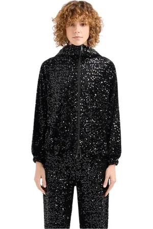 Emporio Armani Jakke, Dame, Sort, M, Hættetrøje med palietter i cinchilla