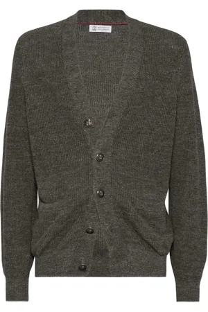 Brunello Cucinelli Strik, Herre, Grå, 2XL, Uld, Mørkegrå Sweater med knapper