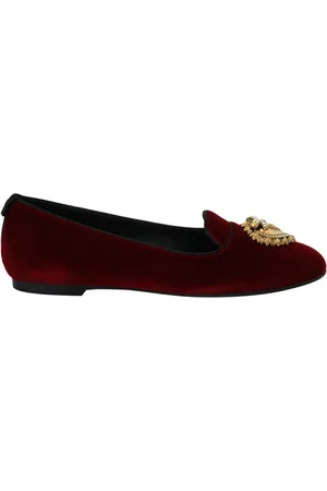 Dolce & Gabbana Sko, Dame, Rød, 35 1/2 EU, Bomuld, Bordeaux Velvet Devotion Loafers