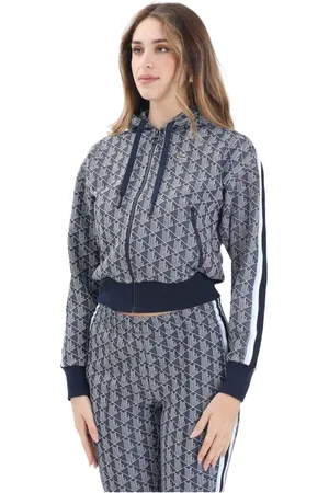 Lacoste Sweathshirts & Hoodies, Dame, Blå, XL, Blå Zip Sweater med Jacquard Monogram