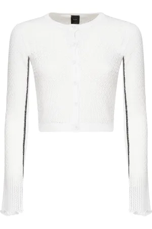 Pinko Strik, Dame, Hvid, S, Hvid Sweater med Frontknap Lukning