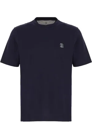 Brunello Cucinelli Top, Herre, Blå, M, Bomuld, Crew Neck T-shirt til mænd