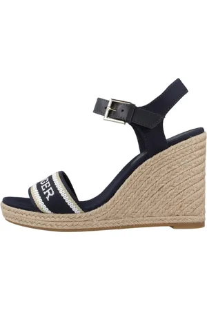 Tommy Hilfiger Sko, Dame, Blå, 39 EU, Høj kilehæl sandaler med stofremme