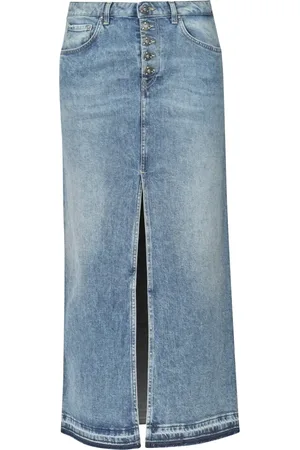 Dondup Nederdel, Dame, Blå, W28, Denim, Denim lang nederdel med frynset kant