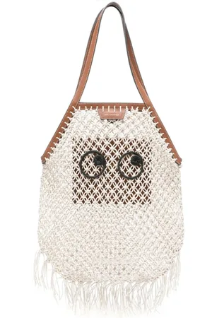 Anya Hindmarch Taske, Dame, Hvid, ONE SIZE, Uld, Beige Frynset Tote Taske