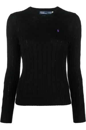 Ralph Lauren Strik, Dame, Sort, M, Bomuld, Sort Broderet Sweater