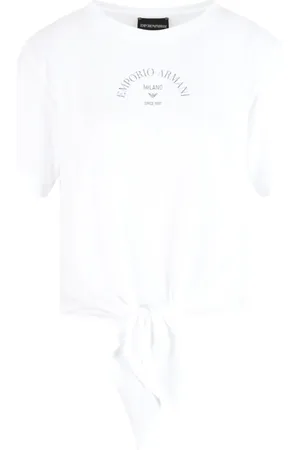 Emporio Armani Top, Dame, Hvid, L, Bomuld, Hvid T-shirt med rynket kant