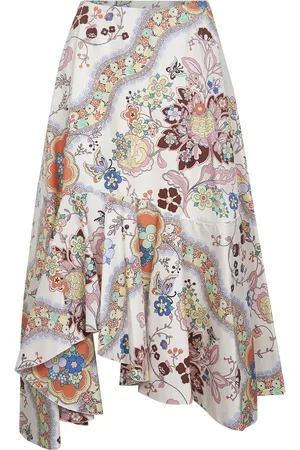 Etro Nederdel, Dame, Flerfarvet, S, Bomuld, Blomster Sommerfugl Print Asymmetrisk Nederdel