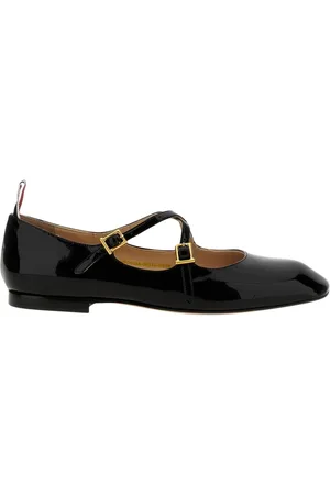 Thom Browne Sko, Dame, Sort, 38 EU, Læder, Sort Patent Læder Ballet Flats