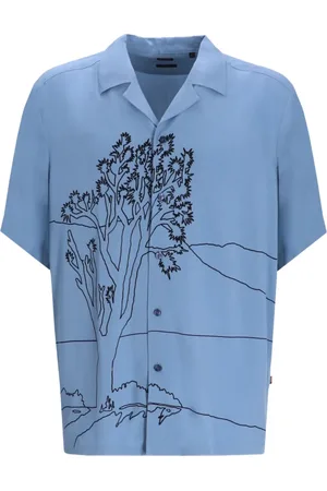 HUGO BOSS Skjorte, Herre, Blå, 2XL, Kortærmet Viskos Skjorte