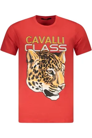 Roberto Cavalli Top, Herre, Rød, 2XL, Bomuld, Levende Print Bomuld Tee