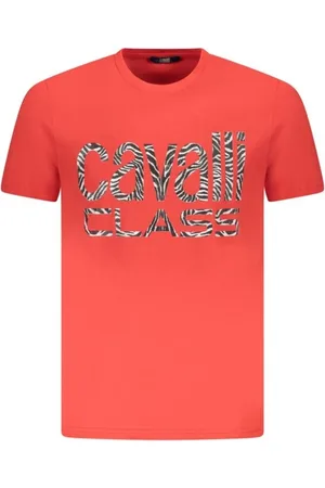 Roberto Cavalli Top, Herre, Rød, XL, Bomuld, Rød ikonisk logo crew neck t-shirt