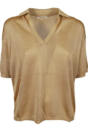 KANGRA CASHMERE Strik, Dame, Gul, L, Uld, Guld V-hals viskose polo skjorte