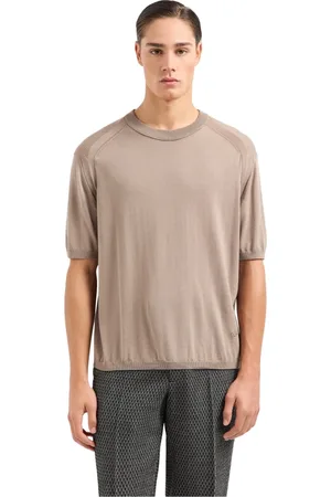 Emporio Armani Top, Herre, Brun, M, Bomuld, Slim Striktrøje med Korte Ærmer