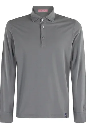 DRUMOHR Top, Herre, Grå, XL, Ice Cotton Polo Langærmet Skjorte
