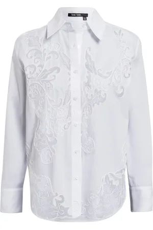 Marc Aurel Bluser & Skjorter, Dame, Hvid, S, Bomuld, Elegant Bomuldsskjorte med Broderi